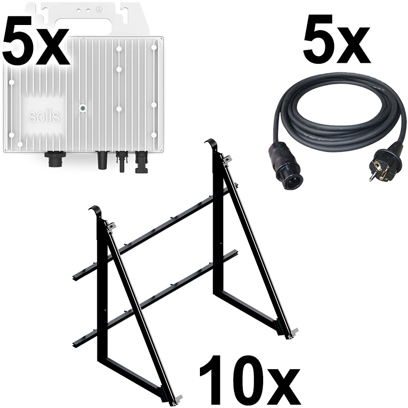 5x Solis S6 Ultra Mini 800W + 10x ENSTALL Plugin-PV Montagesystem 66H1-B, schwarz (Balkongeländer)