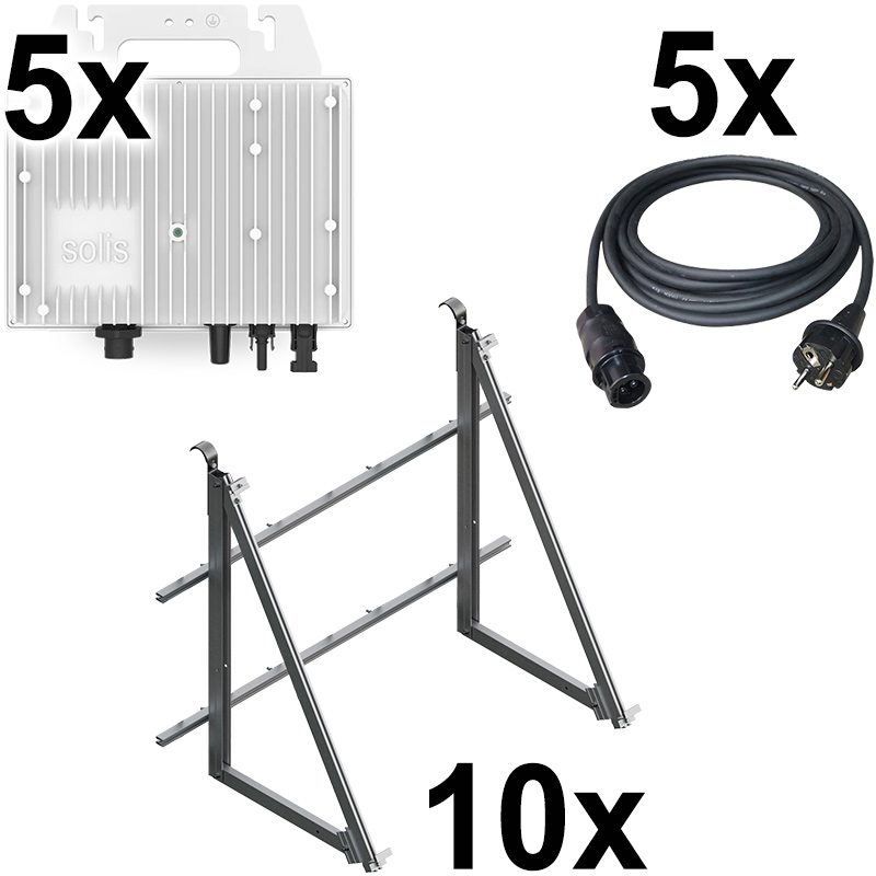 5x Solis S6 Ultra Mini 800W + 10x ENSTALL Plugin-PV Montagesystem 66H1-A, Alu (Balkongeländer)